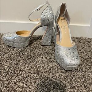 Elegant Silver Embellished Women's Heels